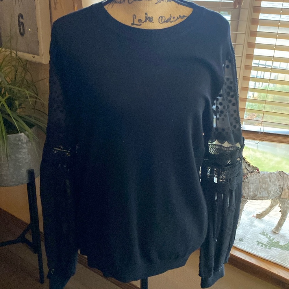 Black sweater with lace sleeves